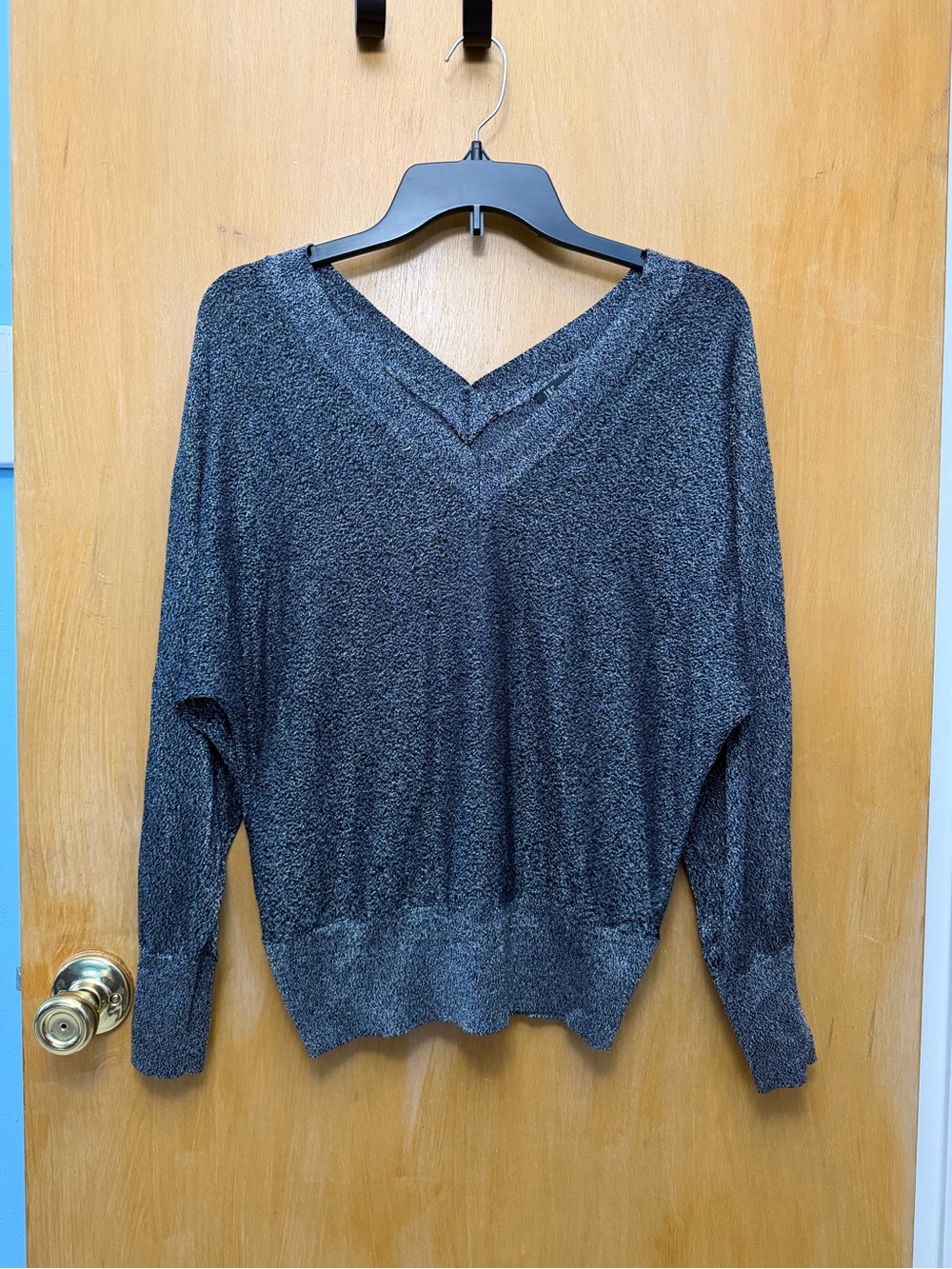 INC International Concepts Metallic Charcoal V-Neck Sweater